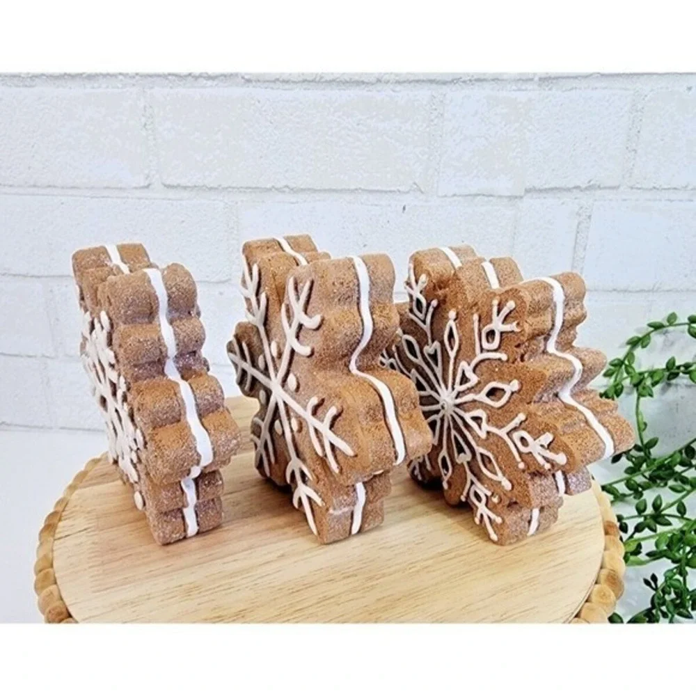 Christmas Gingerbread Snowflakes Faux Cookies Decor 3 Pc Peppermint Candy Land